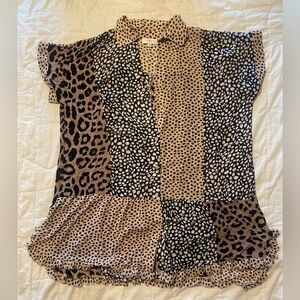 Umgee Animal Print Patchwork Blouse
